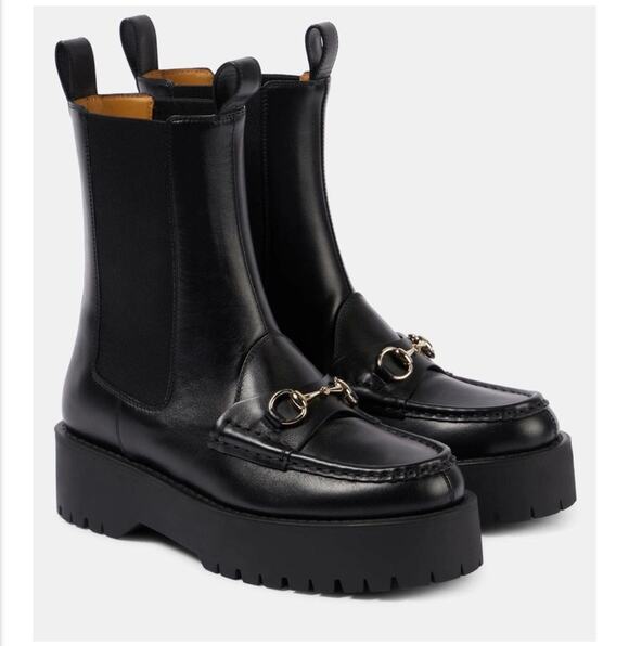 Gucci Shoes - Gucci Horsebit Chelsea Black Leather Platform Boot 39 Classic